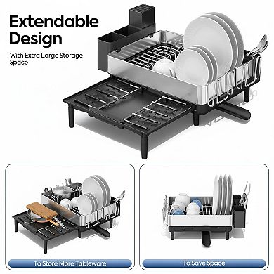 Stainless Steel Dish Drying Rack w/Drain Board Removable Utensil Holder Rust-proof Large Capacity 10