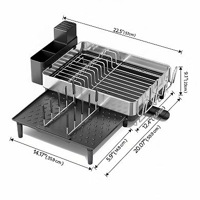 Stainless Steel Dish Drying Rack w/Drain Board Removable Utensil Holder Rust-proof Large Capacity 10