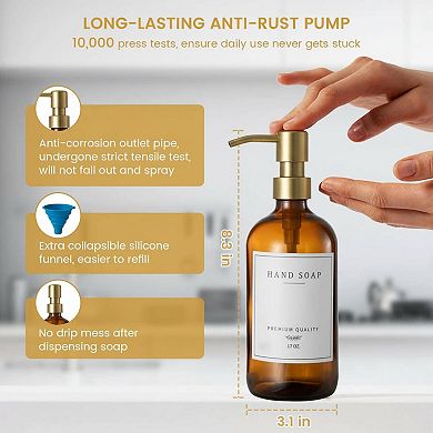 Glass Soap Dispenser Set with Tray Waterproof Labels Rustproof Pump Kitchen Bathroom Decor