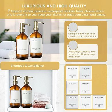 Glass Soap Dispenser Set with Tray Waterproof Labels Rustproof Pump Kitchen Bathroom Decor