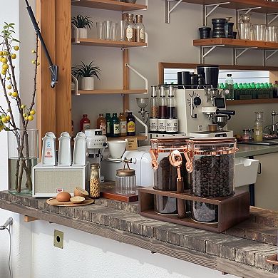 Glass Coffee Container Set 2x40oz Airtight Storage Wooden Shelf Rose Gold Spoon