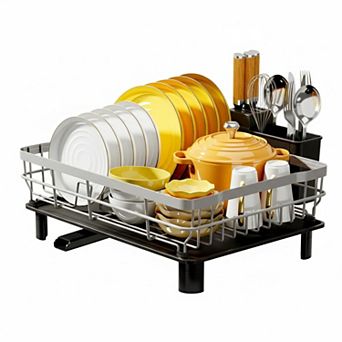Stainless Steel Kitchen Dish Drying Rack w/ Removable Utensil Holder, Large Capacity Efficient