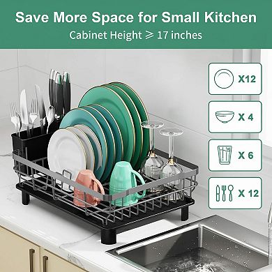 Stainless Steel Kitchen Dish Drying Rack w/ Removable Utensil Holder, Large Capacity Efficient