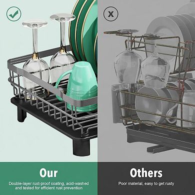 Stainless Steel Kitchen Dish Drying Rack w/ Removable Utensil Holder, Large Capacity Efficient