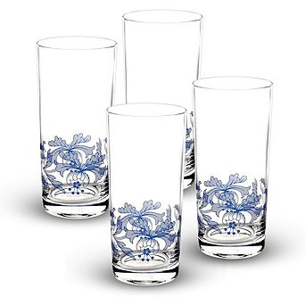 Spode Blue Italian Highball Glasses Set of 4, 15 oz, Tall Drinkware