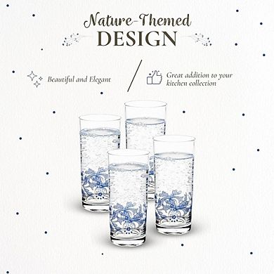 Spode Blue Italian Highball Glasses Set of 4, 15 oz, Tall Drinkware
