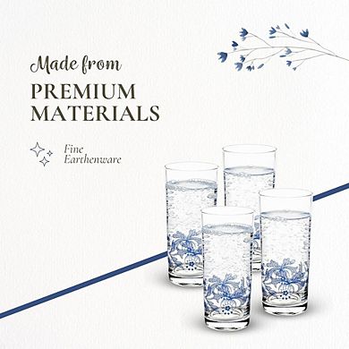 Spode Blue Italian Highball Glasses Set of 4, 15 oz, Tall Drinkware