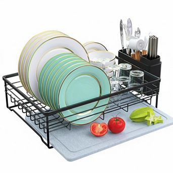 Dish Drying Rack with Stone Mat Quick Drying Stainless Sturdy Space Saving Kitchen Counter