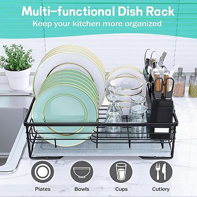 Dish Drying Rack with Stone Mat Quick Drying Stainless Sturdy Space Saving Kitchen Counter