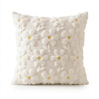 Spring Summer Pillow Covers Set of 2, Daisy Flower Heart Plush Jacquard Decor