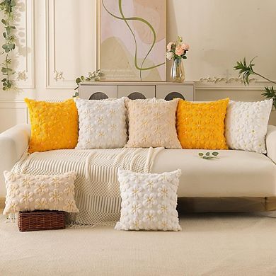 Spring Summer Pillow Covers Set of 2, Daisy Flower Heart Plush Jacquard Decor