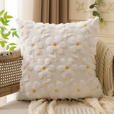 Spring Summer Pillow Covers Set of 2, Daisy Flower Heart Plush Jacquard Decor