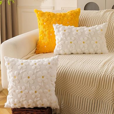 Spring Summer Pillow Covers Set of 2, Daisy Flower Heart Plush Jacquard Decor