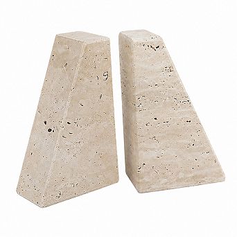 Travertine Bookends Heavy Duty Natural Stone for Shelves Decorative Book Stopper Holder