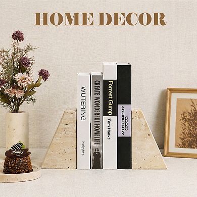 Travertine Bookends Heavy Duty Natural Stone for Shelves Decorative Book Stopper Holder