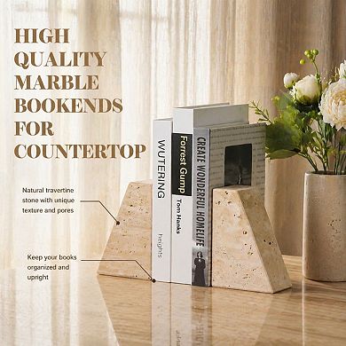 Travertine Bookends Heavy Duty Natural Stone for Shelves Decorative Book Stopper Holder