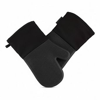 Silicone Oven Mitt Set 2-Pack Heat Resistant Non-Slip Grip Cotton Interior 12.5in