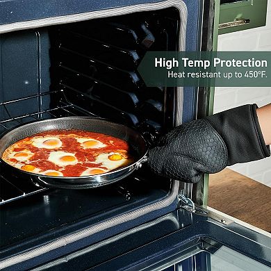 Silicone Oven Mitt Set 2-Pack Heat Resistant Non-Slip Grip Cotton Interior 12.5in