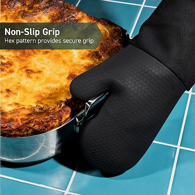 Silicone Oven Mitt Set 2-Pack Heat Resistant Non-Slip Grip Cotton Interior 12.5in