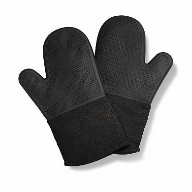 Silicone Oven Mitt Set 2-Pack Heat Resistant Non-Slip Grip Cotton Interior 12.5in