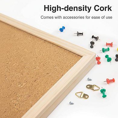 24x36 Wooden Framed Cork Board Bulletin with Pins Hooks
