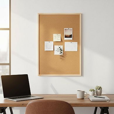 24x36 Wooden Framed Cork Board Bulletin with Pins Hooks