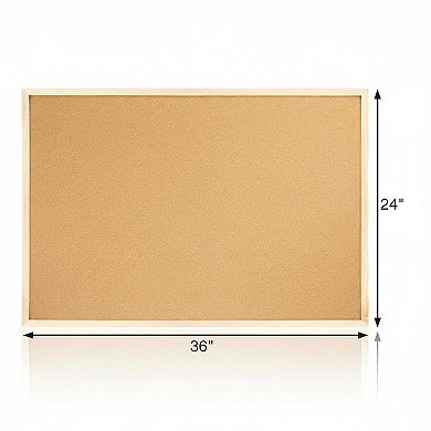 24x36 Wooden Framed Cork Board Bulletin with Pins Hooks