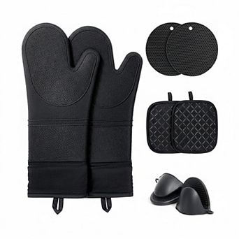 8 pc Oven Mitts Pot Holders Set 480°F Heat Resistant Extra Long Silicone Non-Slip Cotton Lining