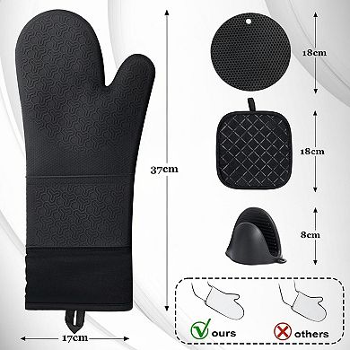 8pcs Oven Mitts Pot Holders Set 480°F Heat Resistant Extra Long Silicone Non-Slip Cotton Lining