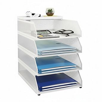 4 tier Stackable Metal Mesh Desk Organizer Laddered Tray File Document Storage