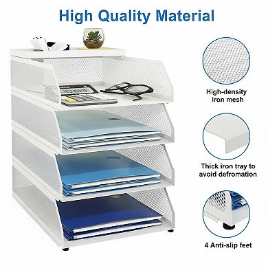 4 tier Stackable Metal Mesh Desk Organizer Laddered Tray File Document Storage
