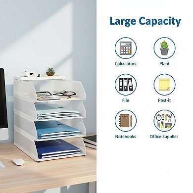 4 tier Stackable Metal Mesh Desk Organizer Laddered Tray File Document Storage