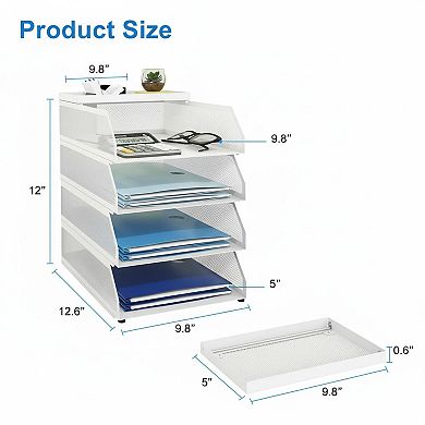 4 tier Stackable Metal Mesh Desk Organizer Laddered Tray File Document Storage