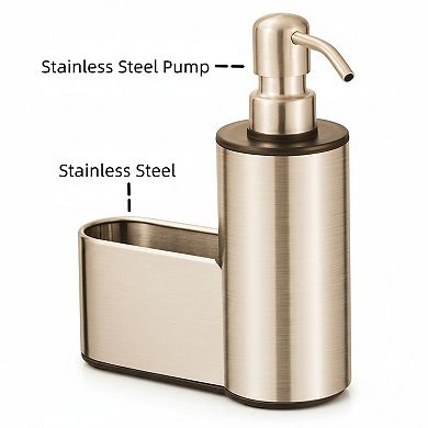 Stainless Steel Soap Dispenser with Sponge Holder 12 Oz Kitchen Bathroom Organizer