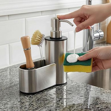Stainless Steel Soap Dispenser with Sponge Holder 12 Oz Kitchen Bathroom Organizer