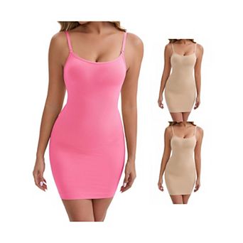 3 Packs Women's Spaghetti Straps Tummy Control Hip-Lifting Shaper Petticoat U-Neck SlimFit Full Slip