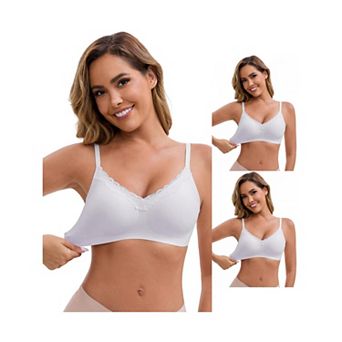 3 Packs Women's Lace Trim V-Neck Wireless Bras Adjustable Spaghetti Straps Lift Up No Trace Bralette