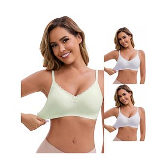 3 Packs Women's Lace Trim V-Neck Wireless Bras Adjustable Spaghetti Straps Lift Up No Trace Bralette