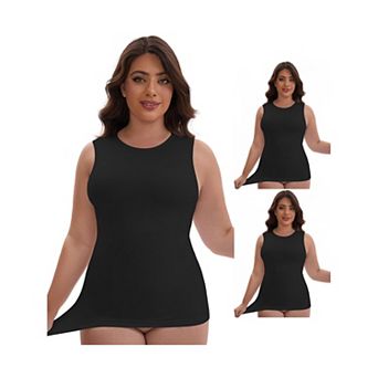 3 Packs Women's Tummy Control Slimming Waist Shaper Tank Crew Neck Traceless Sleeveless Undershirt