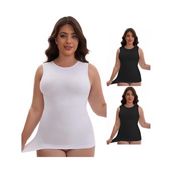3 Packs Women's Tummy Control Slimming Waist Shaper Tank Crew Neck Traceless Sleeveless Undershirt