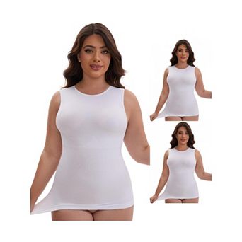 3 Packs Women's Tummy Control Slimming Waist Shaper Tank Crew Neck Traceless Sleeveless Undershirt