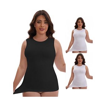 3 Packs Women's Tummy Control Slimming Waist Shaper Tank Crew Neck Traceless Sleeveless Undershirt