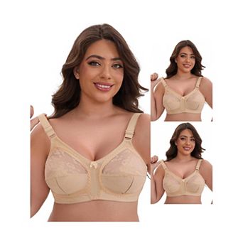 3 Packs Women's V-Neck Full Cup Wireless Adjustable Straps Bralette Lace Back Double Breasted Bras