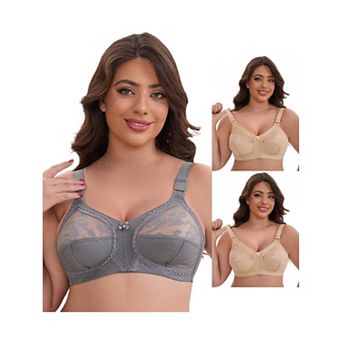 3 Packs Women's V-Neck Full Cup Wireless Adjustable Straps Bralette Lace Back Double Breasted Bras