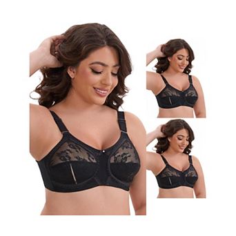 3 Packs Women's V-Neck Full Cup Wireless Adjustable Straps Bralette Lace Back Double Breasted Bras