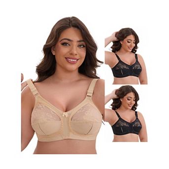 3 Packs Women's V-Neck Full Cup Wireless Adjustable Straps Bralette Lace Back Double Breasted Bras