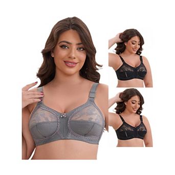 3 Packs Women's V-Neck Full Cup Wireless Adjustable Straps Bralette Lace Back Double Breasted Bras