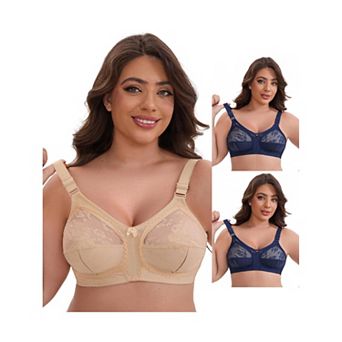 3 Packs Women's V-Neck Full Cup Wireless Adjustable Straps Bralette Lace Back Double Breasted Bras