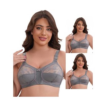 3 Packs Women's V-Neck Full Cup Wireless Adjustable Straps Bralette Lace Back Double Breasted Bras