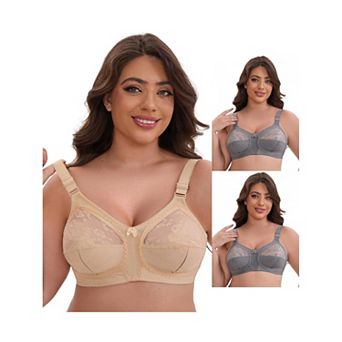 3 Packs Women's V-Neck Full Cup Wireless Adjustable Straps Bralette Lace Back Double Breasted Bras